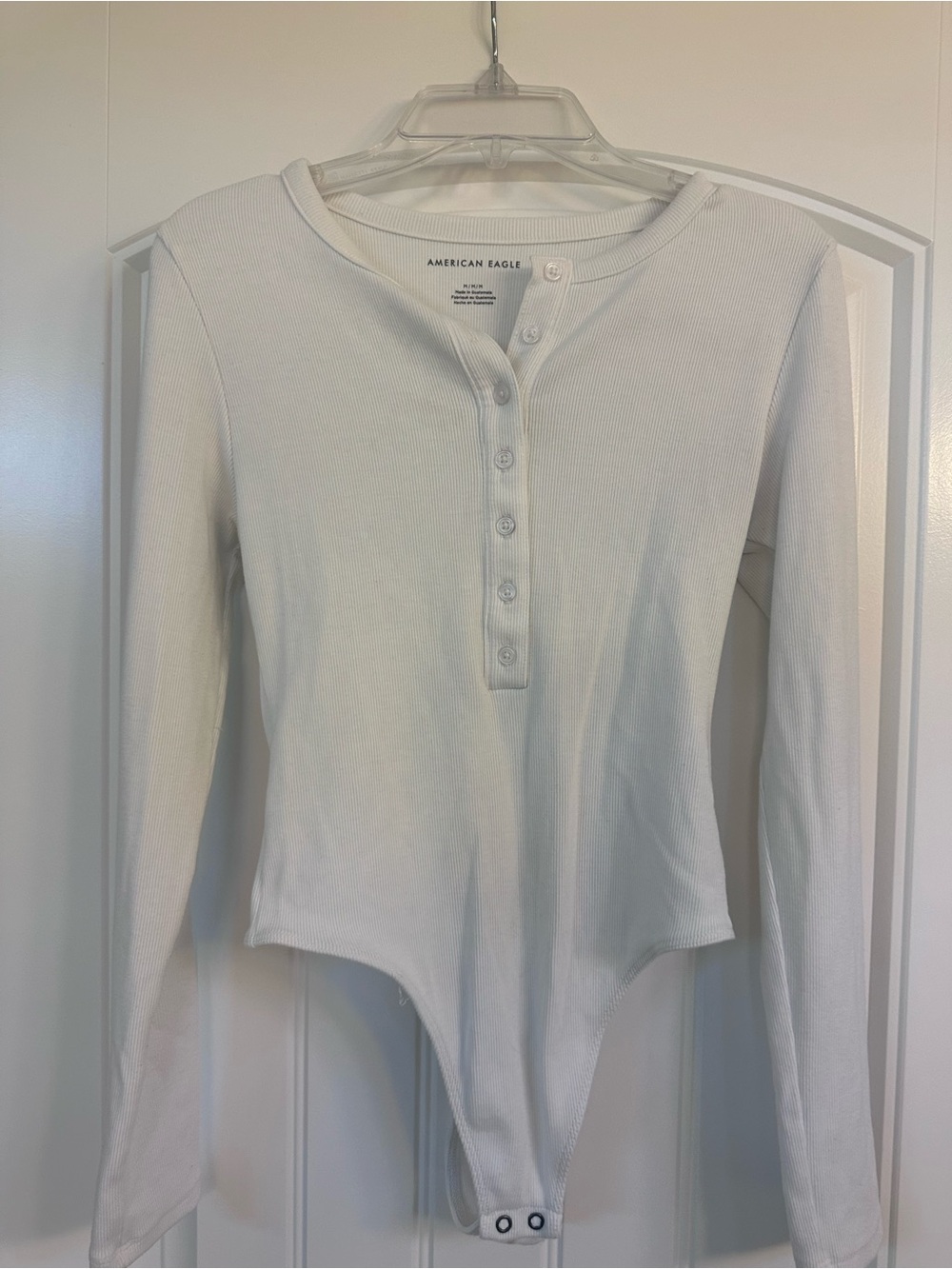 American Eagle Outfitters White Long-Sleeve Ribbed Henley Bodysuit
